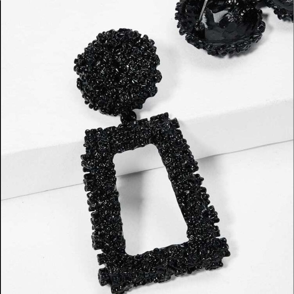 Open Rectangle Textured Drop Earrings - Picture 3 of 4